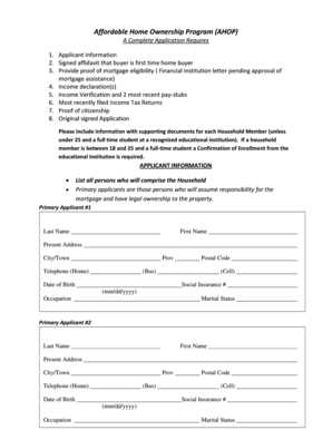 Affordable Home Ownership Program Application