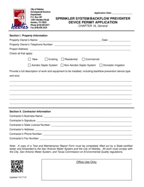 Sprinkler System Backflow Preventer Permit Application