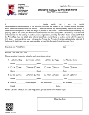 Domestic Animal Surrender Form