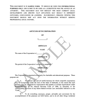 Articles of Incorporation for Nonprofit Corporation