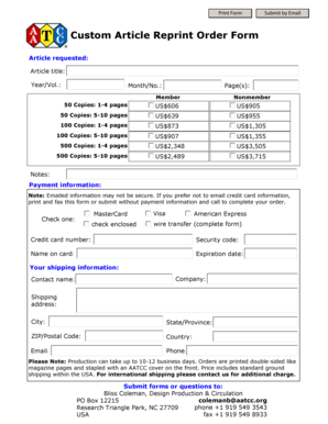 Article Reprint Order Form