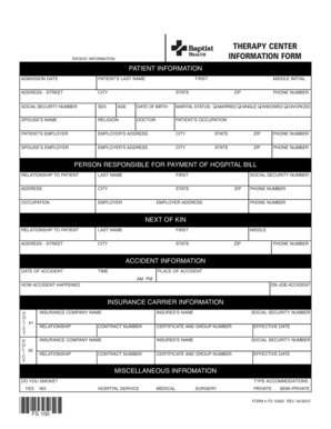 Therapy Center Patient Information Form