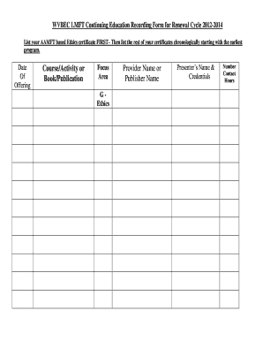LMFT Continuing Education Recording Form