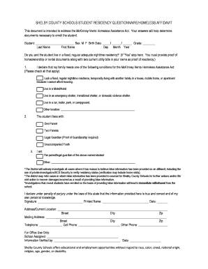 Shelby County Student Residency Questionnaire