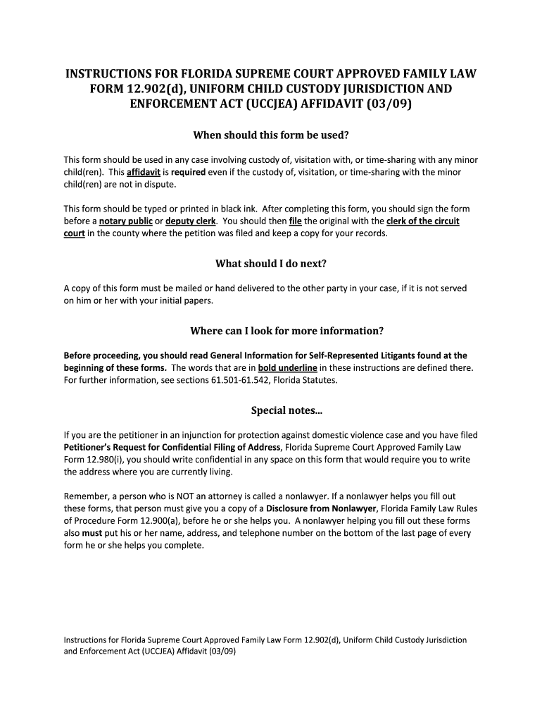 Florida Supreme Court Approved Family Law Form 12 902 d Fill And