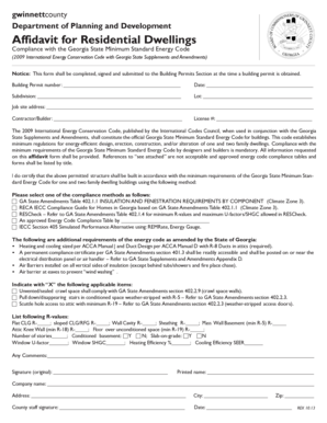 Georgia Residential Energy Code Compliance Affidavit