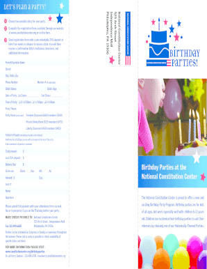 National Constitution Center Birthday Party Registration Form