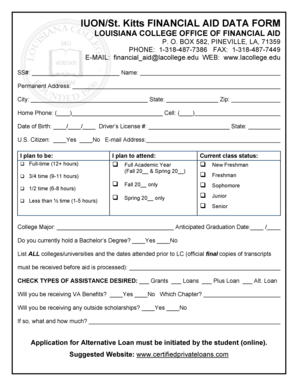 Louisiana College Financial Aid Data Form
