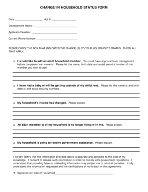 Change in Household Status Form