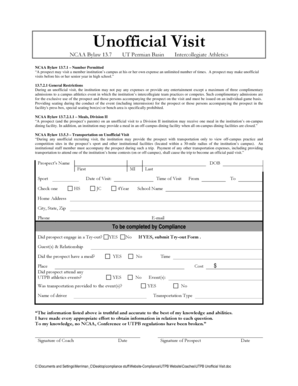 NCAA Unofficial Visit Form