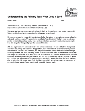 Gettysburg Address Analysis Worksheet