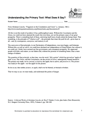 Lincoln Constitution and Union Worksheet