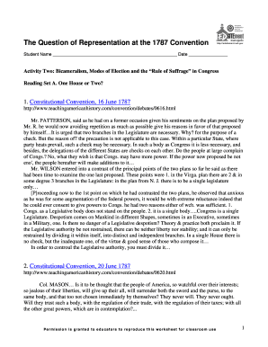 1787 Constitutional Convention Debate Worksheet