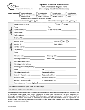 Inpatient Admission Notification & Pre-Certification Request Form