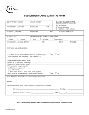 Subscriber Claims Submittal Form