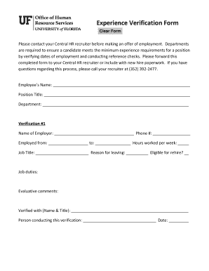 Experience Verification Form