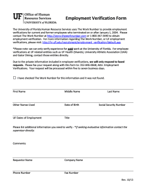University of Florida Employment Verification Form