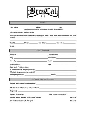 Reality Show Casting Application Form