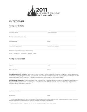 Award Entry Form