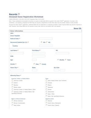 Deceased Donor Registration Worksheet