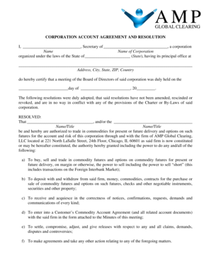 Corporation Account Agreement and Resolution