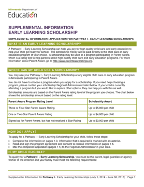 Pathway I Early Learning Scholarship Application