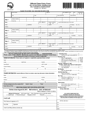 2013 US National Arabian and Half-Arabian Championship Entry Form