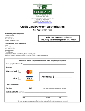 Credit Card Payment Authorization Form