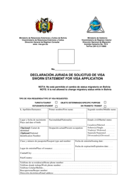 Formulario de Solicitud de Visa de Bolivia