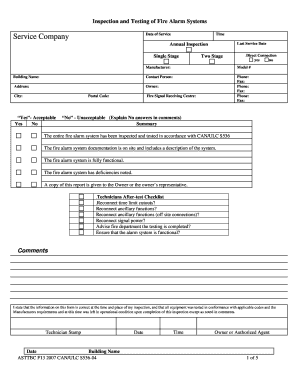 Fire Alarm System Inspection Form