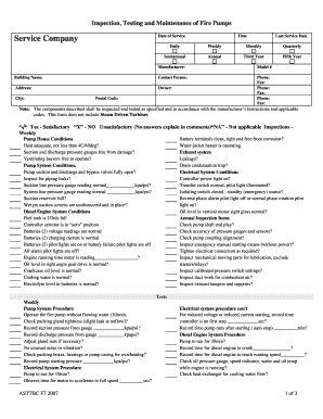 Fire Pump Inspection and Maintenance Form