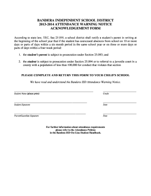 Bandera ISD Attendance Warning Notice