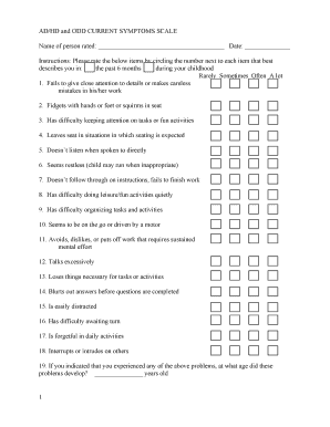 ADHD and ODD Current Symptoms Scale