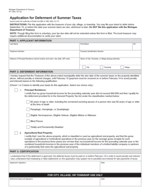Michigan Summer Tax Deferment Application
