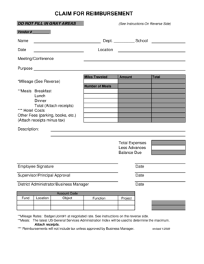 CLAIM FOR REIMBURSEMENT - Badger High School