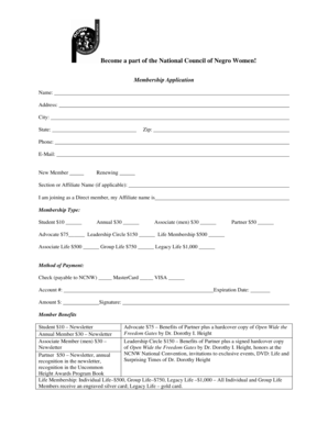 National Council of Negro Women Membership Application