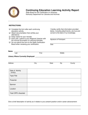 Continuing Education Learning Activity Report