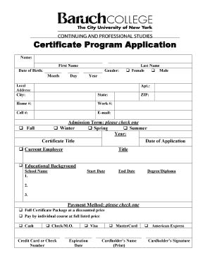Certificate Program Application