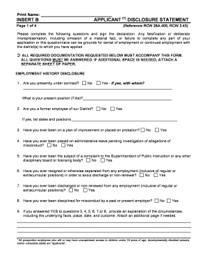 Washington State Applicant Disclosure Statement