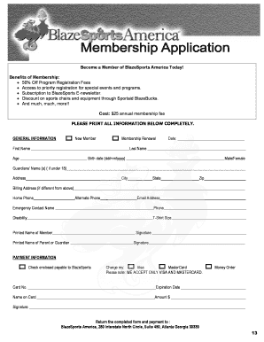 BlazeSports America Membership Application
