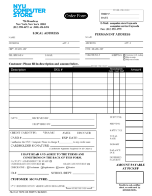 NYU Computer Store Order Form