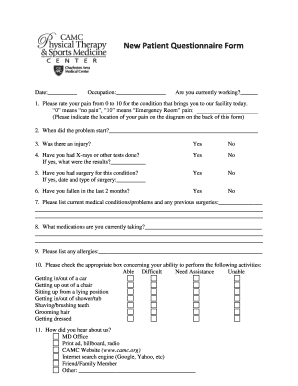 New Patient Questionnaire Form