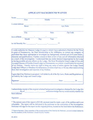 Masonic Lodge Applicant Background Waiver