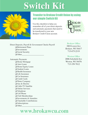 Brokaw Credit Union Switch Kit