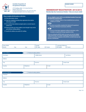 CAOT Membership Registration Form 2014/2015