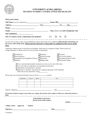 University of Oklahoma Petition to Drop a Course After the Deadline