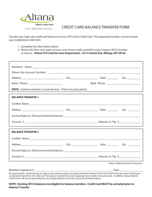Credit Card Balance Transfer Form