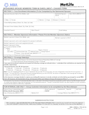Sponsored Spouse Term 90 Life Insurance Enrollment Form