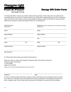 Energy Gift Order Form