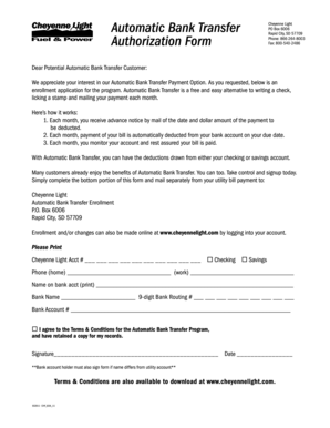 Cheyenne Light Automatic Bank Transfer Enrollment Form